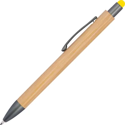 Produktbild von 10 Touchpen Holzkugelschreiber aus Bambus / Stylusfarbe: gelb