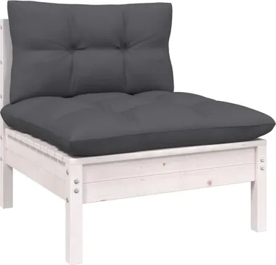 Produktbild von Garten-Mittelsofa mit Kissen Weiß Massivholz Kiefer