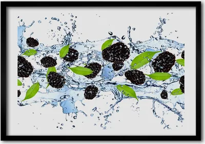 Produktbild von Bild - Bilder - Bilderrahmen - 70 cm x 50 cm - MDF-Rahmen, Wandkunst Brombeeren und Wasser