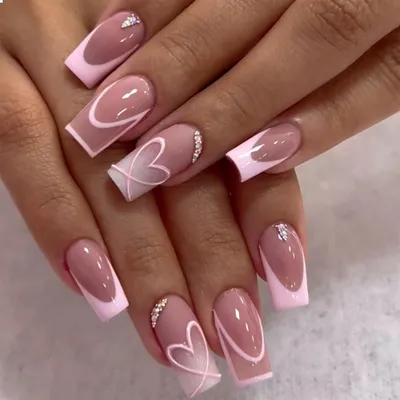 Immagine prodotto di Unghie rosa French Tip Press on Nails lunghe Ombre a forma di bara 24 pezzi