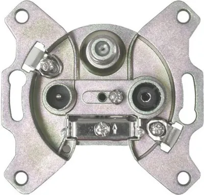 A close-up, top-down view of a satellite/cable TV wall socket.