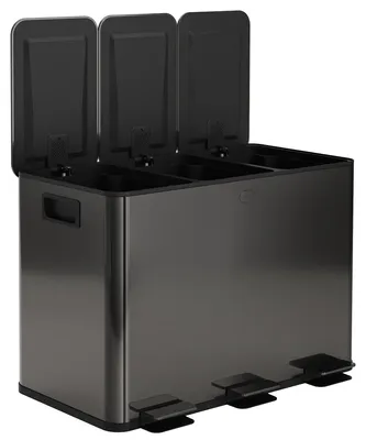 Produktbild von HOMCOM Mülleimer 3x20L Abfalleimer aus Edelstahl mit Softclose Deckel Schwarz