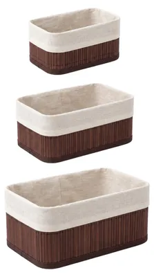 Obrázek produktu pro Sada 3 bambusových košíků s textilní vložkou, 30 x 20 x 13 cm, černá