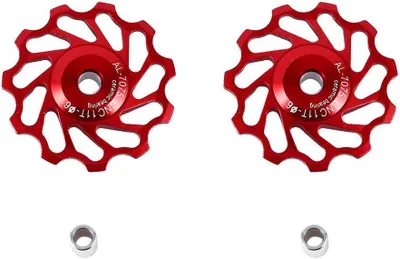 Productafbeelding van Fiets Pulleys - Onderdelen - Fiets Onderhoud - Aluminium CNC - 2 stuks 11T - Rood