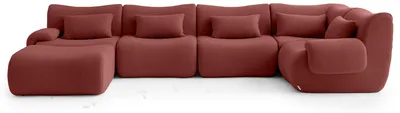 Immagine prodotto di MILYSOFA SOFATIME: divano angolare modulare a 5 posti con chaise longue, raffinato tessuto a ricami, rosso terracotta