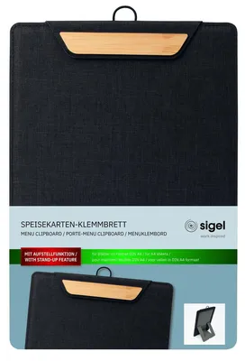 Productafbeelding van Menukaartklembord voor DIN A4, gemaakt van gerecycled PET, grijs/bamboe