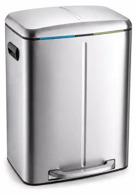 Produktbild von Relaxdays Mülleimer, 2 Fächer, 2x20 l, entnehmbare Inneneimer, Softclose, Fußpedal, Edelstahl, Treteimer Küche, silber, KI-generiertes Bild