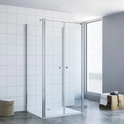 Produktbild von U-kabine Pendeltür 90x80cm mit Seitenwand 6mm ESG Glas mit NANO Beschichtung