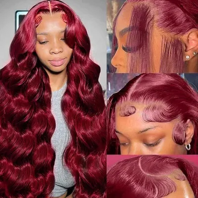 Immagine prodotto di Parrucca con onde profonde e una densità di 200 fili, di colore bordeaux, realizzata con capelli veri, ideale per le donne