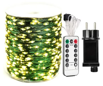 LED-Lichterkette 30 m, 300 warmweiße LEDs, grüner Draht, wasserdicht