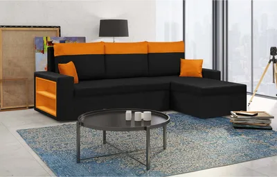 Produktbild von Ecksofa mit Schlaffunktion PABLO1 - Schwarz/orange