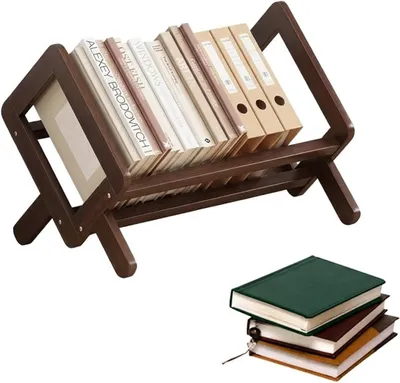 Produktbild von Bücherregal aus Holz, kippbar, dunkelbraun, Schreibtisch Organizer, fürs Büro
