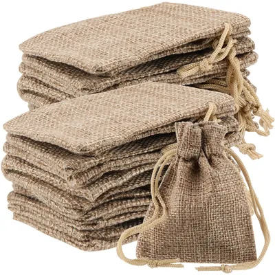 Image de Sacs en jute, lot de 80 pièces - Petits sacs en jute de 7 x 9 cm - Sacs en lin avec cordon de serrage - Sachets en tissu pour bijoux - Pratiques pour les voyages et les activités de plein air - Sacs en jute