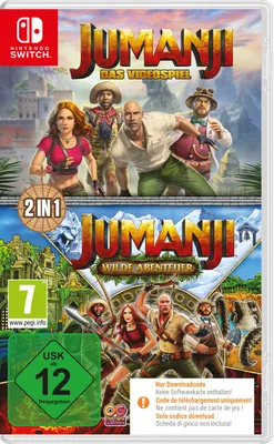 The image shows the front cover of a video game for the Nintendo Switch, featuring characters from the Jumanji movies.