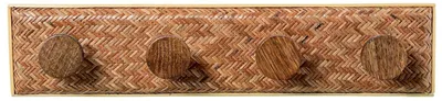 Obrázek produktu pro Závěsná skříňka z MDF a proutí se 4 háčky, barva přírodní, rozměry 11 x 49 x 7 cm