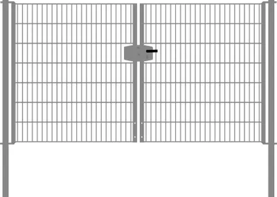Produktbild von Drahtgittertor 2-flügelig, Durchgangslichte: 264 cm, Gesamtbreite inkl. Pfosten: 276 cm - Ausführung: verzinkt, Höhe: 143 cm