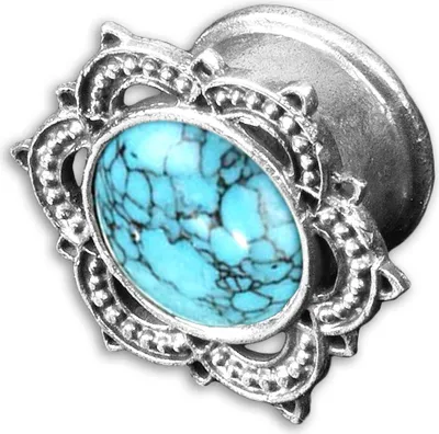 Produktbild von viva-adorno 1 Stück 12mm Flesh Tunnel Plug Messing Silber Türkis Vintage Look Lotus Blüte Südostasien Style Größe 6 - 12mm Z519.D3