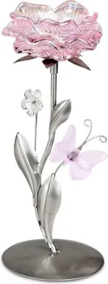 Produktbild von Wundervoller Teelichleuchter Metall 1 flammig 23cm Glasblüte in rosa