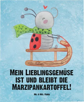 Produktbild von Mr. & Mrs. Panda Kunstfelldecke Smörle Rodeln - Eisblau - Geschenk, Schlittenfahren, Bettdecke, Decke, Flauschige Kuscheldecke, Marzipan, Sofadecke, Winter, Tagesdecke