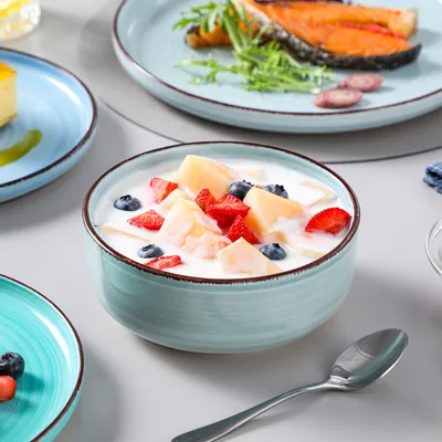 Image de Service de table en faïence, 24 pièces service combiné, set de vaisselle pour 6 personnes, avec assiette plate, assiette à dessert, assiette à soupe et bol