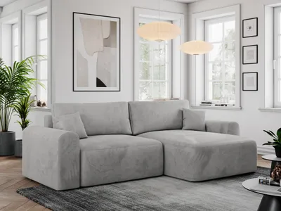 Produktbild von MKS MEBLE Sofa L-Form, Ecksofa mit Schlaffunktion, Wohnlandschaft L-Form mit Kissen, Couch L-Form - Nelson - Hellgrau Velvet