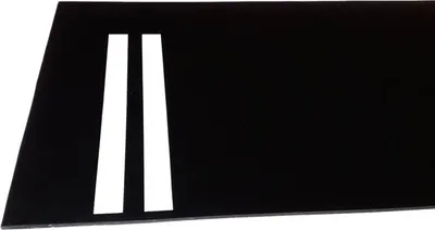 A black object with two white stripes on a black background.