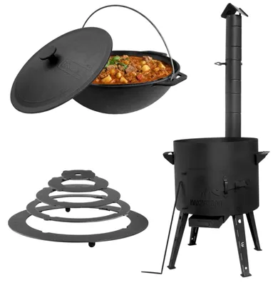 Produktbild von Ø44cm Uchag 2mm Stahl Abzugsrohr mit Adapter-Ringe 10L Kazan Gusseisen WOK Kasan Utschak Utschag Feldküche Feuerstelle Campingofen Außenküche Eintopfofen