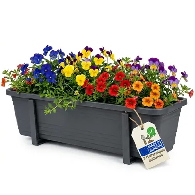 Produktbild von BigDean 3 Stück Blumenkasten Balkon 60cm anthrazit inklusive 6 einstellbare Haltern wetterfest