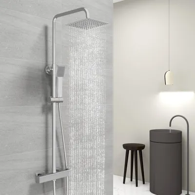 Produktbild von Duschsystem mit Thermostat 38℃, Duscharmatur Chrom, Regendusche, Duschset mit verstellbarer Edelstahl-Duschstange Duschset