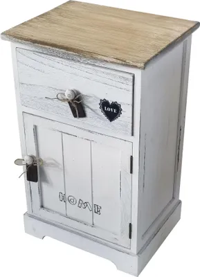 Immagine prodotto di Milani Home - mobiletto in legno con 1 cassetto e 1 anta, bianco shabby chic, 35 x 28 x 56 cm