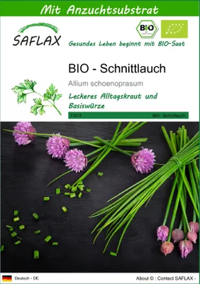 Produktbild von SAFLAX - BIO - Schnittlauch - Allium schoenoprasum - 250 Samen - Mit keimfreiem Anzuchtsubstrat