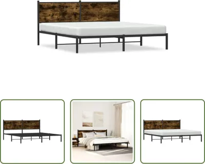 Produktbild von The Living Store Bettgestell mit Kopfteil Metall Räuchereiche 180x200 cm