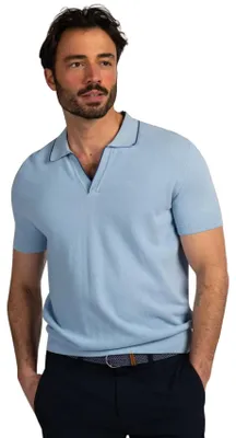 Produktbild von Hellblau V-Ausschnitt Poloshirt New Zealand Kragen dunkler Rand