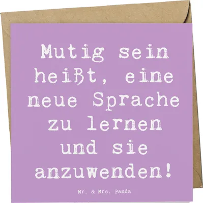 Produktbild von Mr. & Mrs. Panda Klappkarte Spruch Sprachen Lernen und Anwenden - Lavendeltraum - Geschenk, Zuversicht, Glückwunschkarte, Vertrauem, doppelkarte, anlasskarte, Ermutigung