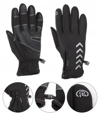 Imagen del producto de Guantes de invierno para hombre, color negro – Guantes para pantallas táctiles – Guantes deportivos de invierno – Guantes de moda – Guantes reflectantes