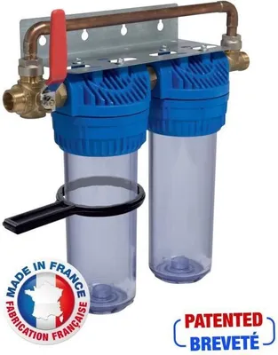 Produktbild von AQUAWATER – 104041 – Doppelfilteranlage mit Filterpatronen und Kalk- und Korrosionsschutz – Unübertroffene Anschlussfreundlichkeit – Lebensdauer der Patronen: 24 Monate