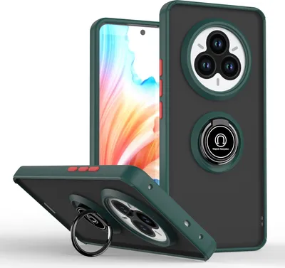 Produktbild von Hülle für Realme 14 Pro+ Matte Transluzent TPU Stoßfest Schutzhülle mit Ring Halter Ständer dunkelgrün