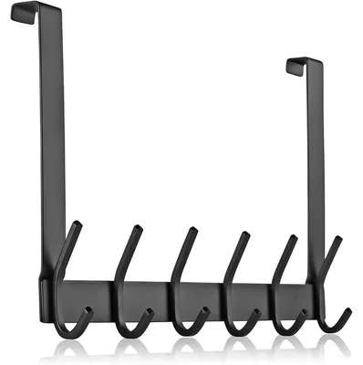 Produktbild von Türhaken Garderobenhaken Türgarderobe - 6 Haken - Edelstahl - Schwarz - Ohne Bohren für Küche und Bad