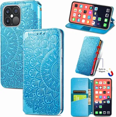 Produktbild von König Design Hülle kompatibel mit Apple iPhone 13 Pro Kunstleder Handyhülle - Handy Case Blau