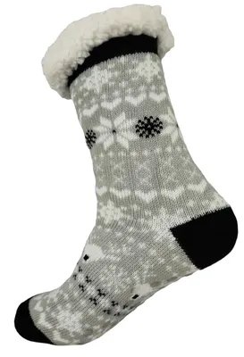 Produktbild von Hüttensocken Kuschelsocken Anti Rutsch Socke, Winter Hausschuhe Socken, Strick Fleece Gefütterte Warme Grau/36-38
