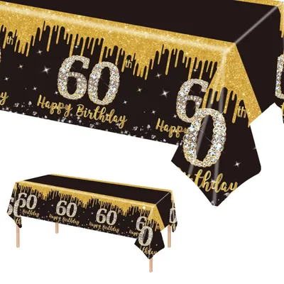 Produktbild von Einweg-Tischdecke Schwarz Gold 137 x 274 cm für 60. Geburtstag Partydekoration