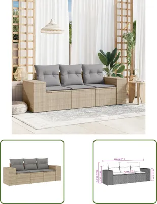 Produktbild von The Living Store 3-tlg. Garten-Sofagarnitur mit Kissen Beige Poly Rattan