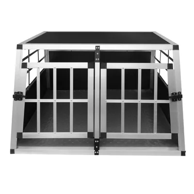 Produktbild von Auto Hundetransportbox kleine Doppelbox Hundebox Transportbox Gitterbox Fahrzeugbox Kofferraumbox Katzen Hunde Aluminium Trapez