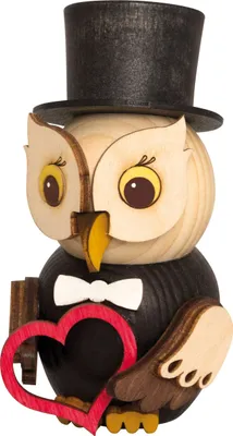 Produktbild von Drechslerei Kuhnert - Mini-Eulen aus Holz - Bräutigam - ca. 7 cm groß - als Dekoration oder Geschenk geeignet