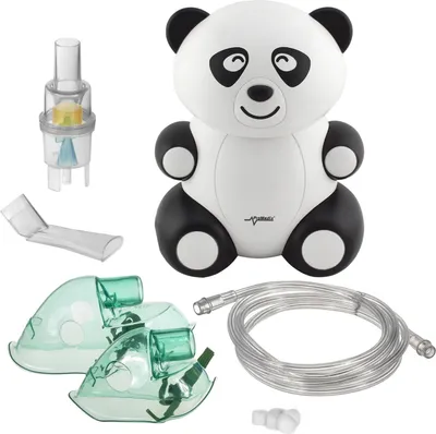 Produktbild von Inhalátor Nebulizátor Aerosólový rozprašovač kompletná sada 2 masky ✔ Nebulizátor ✔ Náustok ✔ Hadička ✔ 5 filtrov ✔ Panda