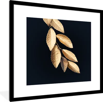 Produktbild von MuchoWow® MuchoWow® Gerahmtes Poster Blätter - Schwarz - Gold - Luxus - Pflanzen 40x40 cm - Poster mit zchwarzem Bilderrahmen - Poster - Plakat im Rahmen