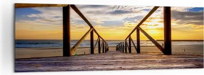 Produktbild von Bild auf Leinwand - Leinwandbild - Strand Ozean Sand Holzbrücke Sonnenuntergang - 160x50cm - Wand Bild - Wanddeko - Leinwanddruck - Bilder - Kunstdruck - Leinwand bilder - Wandkunst - AB160x50-0430