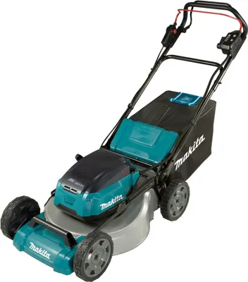 A cordless lawnmower is shown against a white background.