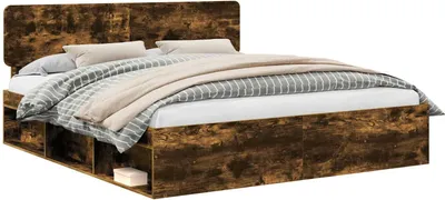 Image de vidaXL Cadre de lit Chêne fumé 200 x 200 cm Pin massif