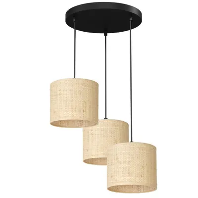 Zdjęcie produktu dla Lampa wisząca rattanowa okrągła 3 kremowe abażury Rattan 3xE27 15W Luminex